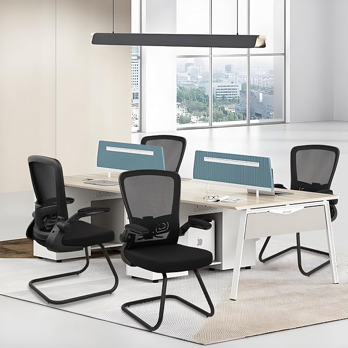 CLATINA Office Guest Chair no Wheels, Ergonomic Mesh Desk Chair Adjustable Lumbar Support and Flip Up Arms, Sled Base for Office Guest & Reception Chairs for Conference Room,Black (1PK)