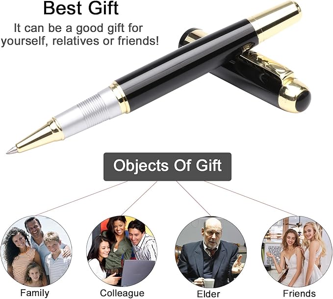 YIVONKA Ballpoint Pen Luxury Ballpoint Line Black Refill width 0.5mm Gift Set for Men & Women Professional Executive,Office,Nice BallPens Classy Gift Box (Black)