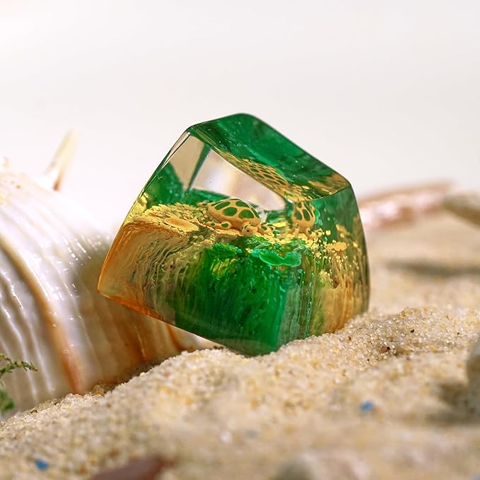 Sea Turtle Artisan Keycap Green and Yellow Coral Reef R1 SA Profile Custom Sea Creatures Keycaps 1U ESC Handmade Gaming Resin Key Cap Cherry MX Switch Compatible Mechanical Keyboard Turtle Lover Gift