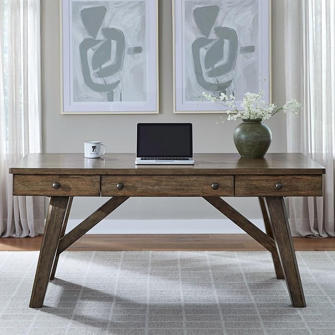 Liberty Furniture Carolina Park Writing Desk with Keyboard Tray for Home Office- Amber Brown Oak Wood
