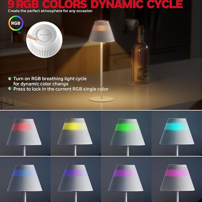 Rechargeable Table Lamps, LED Cordless Lamp with 5200mAh Battery Operated Portable M1 Sunturalux Dimmable 4Color 9RGB Touch Control Bedside Night Light for Patio Restaurant Home Dinner Dining Kitchen