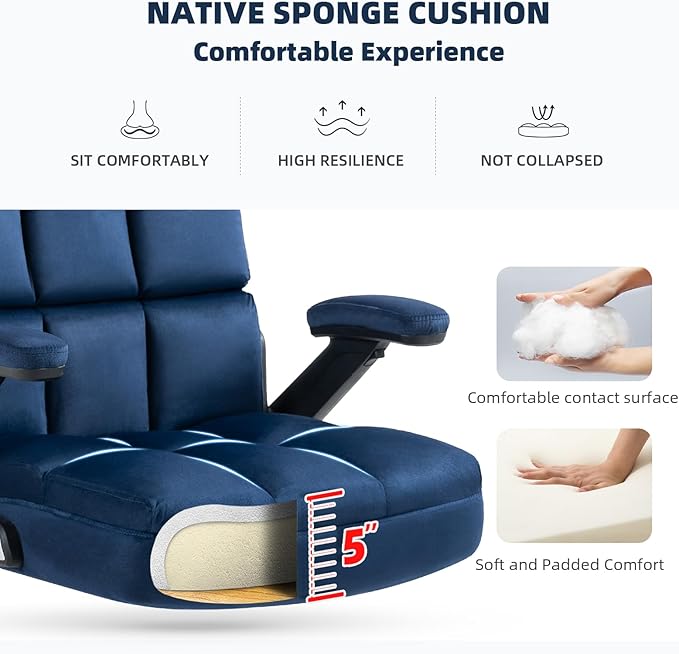 SEATZONE High Back Office Chair,Ergonomic Executive Desk Chair with Wheels,Comfy Velvet Computer Chair for Home Office,Navy Blue