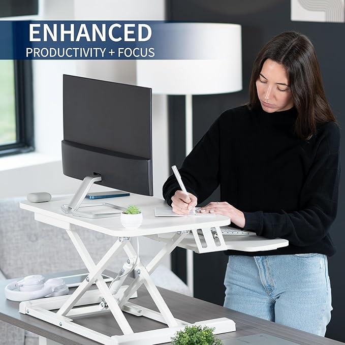 VIVO 26 inch Desk Converter, K Series, Height Adjustable Sit to Stand Riser, Dual Monitor and Laptop Workstation with Keyboard Tray, White, DESK-V026KW