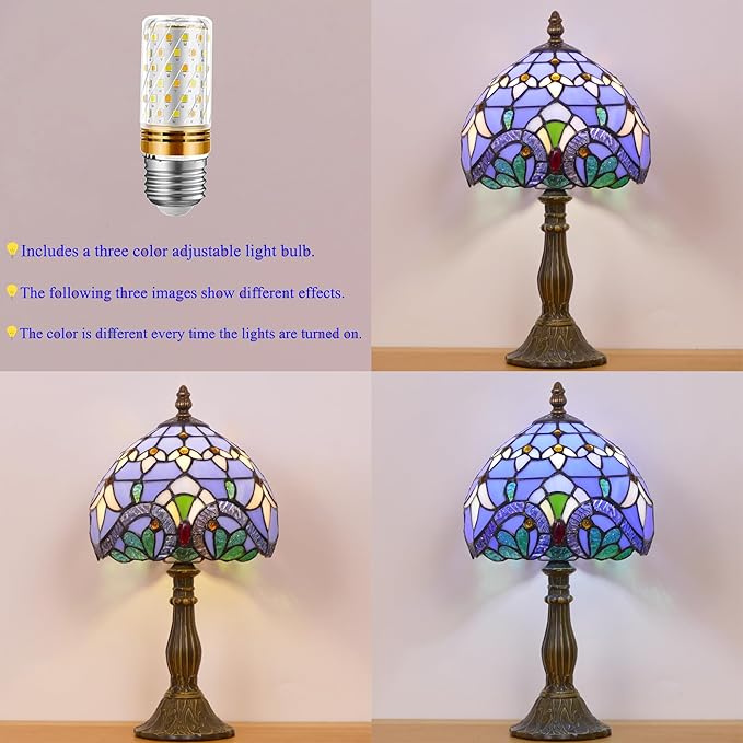 Small Tiffany Lamp Mini Stained Glass Table Lamp Bedside Accent Lamp Memory Sympathy 8X14.5 Inch (Baroque Style)
