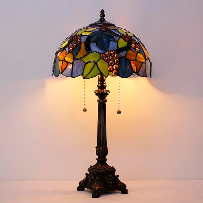 Tiffany Table Lamp Purple Stained Glass Desk Lamp 12X12X21 Inches Grape Style Reading Light