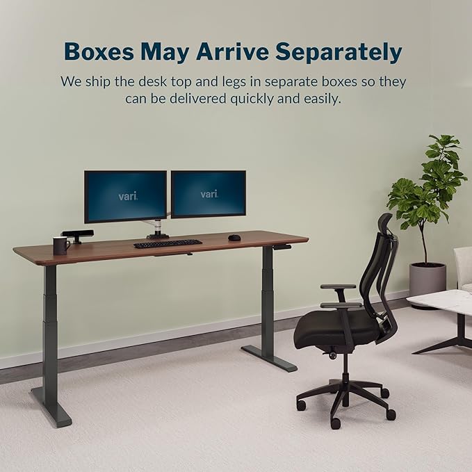VARI Electric Standing Desk - Varidesk Height Adjustable Sit/Stand Desk - Dual Motor with Memory Presets, Stable T-Style Legs - Gaming or Home Office Workstation - 72”x30”, Walnut