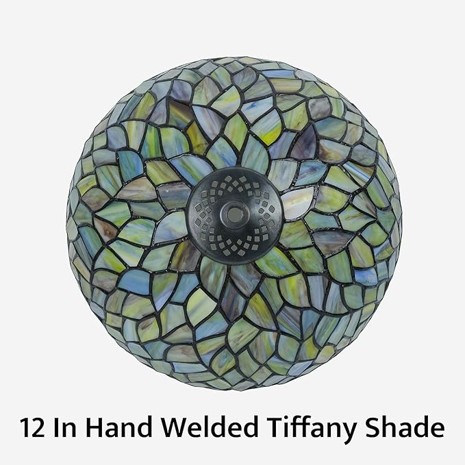 Tiffany Style Table Lamp Vintage Stained Glass Desk Lamp Mable Gradient Green Wisteria Bedside Reading Light Decor Bedroom Living Room Home Office D12 xH18