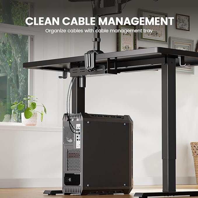 ErGear 40" x 24" Whole Piece Desktop Electric Standing Desk, Thick Height Adjustable Desk with 4 Height Memory, Home Office Computer Table with Cable Management Tray, Black