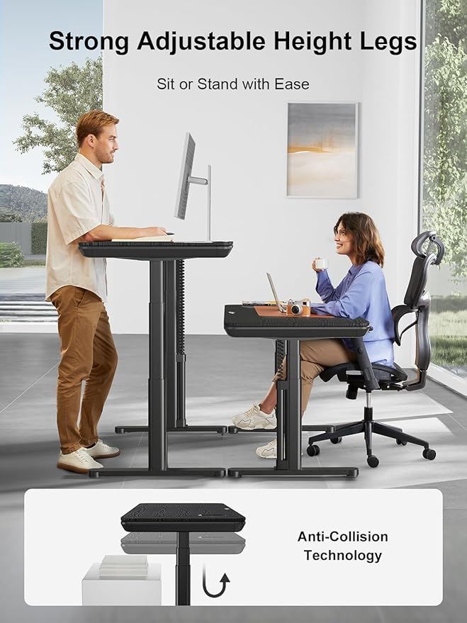 Smart Executive Electric Standing Desk, Wireless Charging, with Storage Drawer, Hidden Power Strip, Black