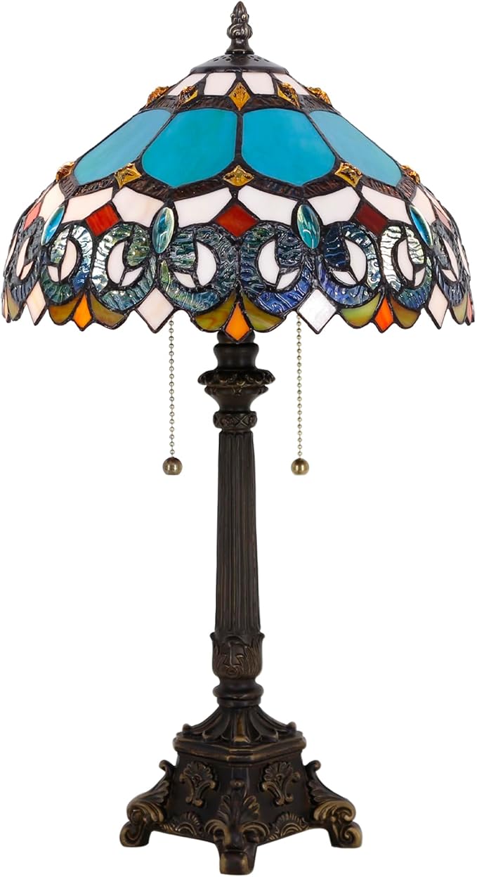Tiffany Table Lamp Blue Stained Glass Desk Lamp 12X12X21 Inches Jewelry Baroque Style Reading Light