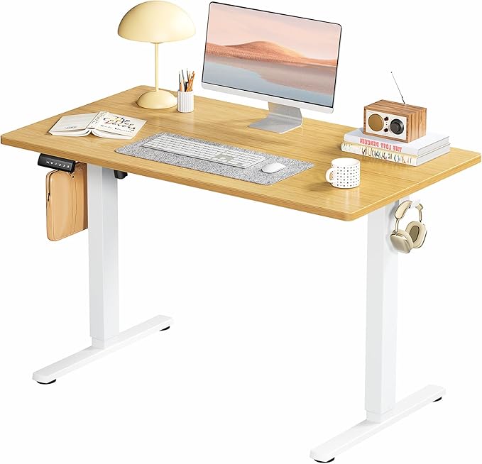 Electric Standing Desk, Adjustable Height Stand up Desk, 40x24 Inches Sit Stand Home Office Desk with Splice Board,Bamboo