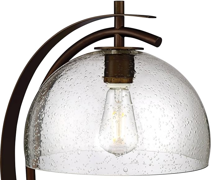 Possini Euro Design Calvin 22.5" High Modern Vintage Accent Table Lamp with USB Ports A+C Charging Filament LED Bronze Metal Glass Dome Shade - Living Room Desk Bedroom House Bedside Nightstand Home