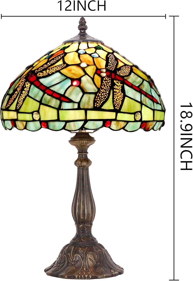 Tiffany Lamp Touch Control Table Lamp Red Stained Glass Desk Lamp 12X12X19 Inches Dragonfly Style Reading Light
