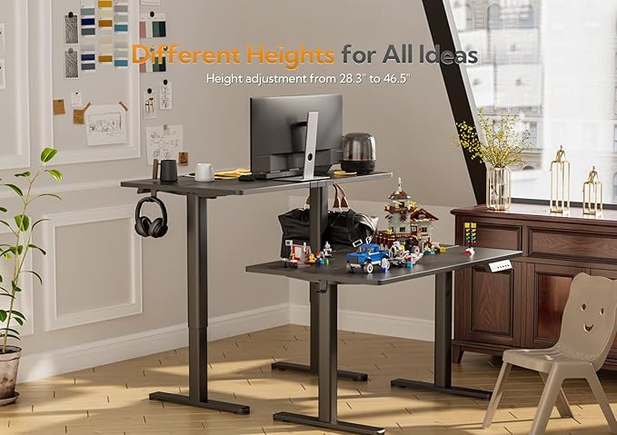 Seang Electric Standing Desk, Adjustable Height with 3 Memory Presets, 48x24 Inch Sit Stand with Splice Board for Home Office Computer Workstation, Black Frame/Black Top