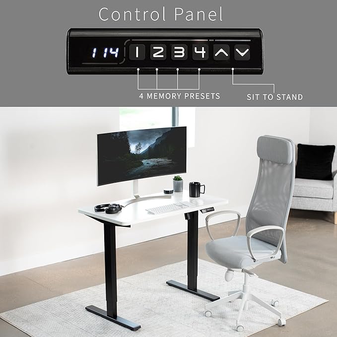 VIVO Electric 43 x 24 in Standing Desk, Memory Height Adjustment, 1B Series, One-Piece White Top, Black Frame, DESK-KIT-1B4W