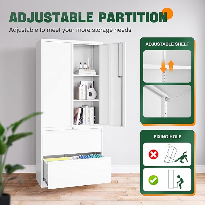 Letaya Metal Storage Cabinets for Home Office,File Cabinet-2 Drawers with Lock and Adjustable Shelves-Hang Legal/Letter/A4/F4 Size Filing-White