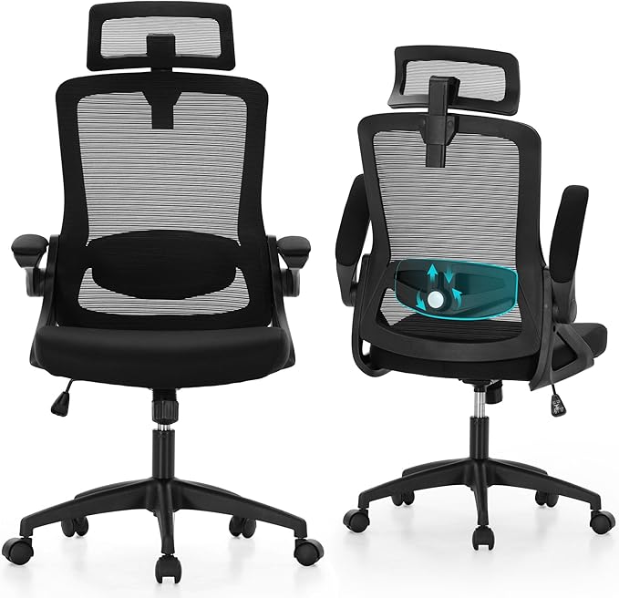 MAISON ARTS Ergonomic Office Desk Chair, Breathable Mesh Computer Chair with Adjustable Lumbar Support, Headrest and Flip up Armrests, Comfortable Task/Executive Chair for Home Office