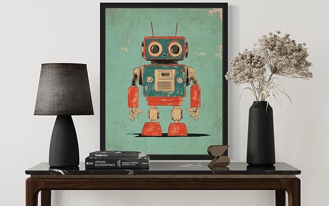 Robot Pop Art Poster Print, Vintage Retro Wall Art Decor Paintings Classic Artwork for Bedroom Living Room Decorations. 43 (Robot, 24 x 36 inches, Unframed)