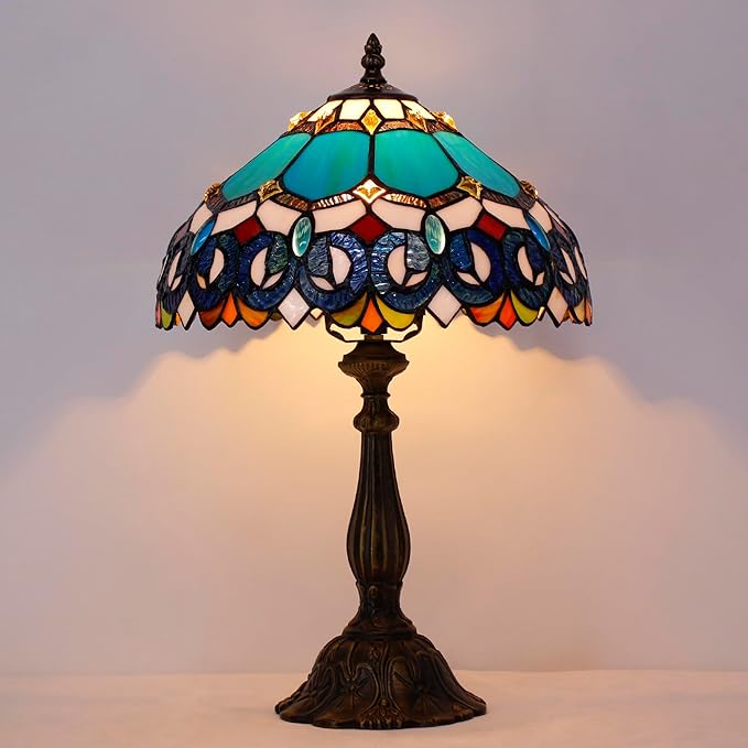Tiffany Lamp Touch Control Table Lamp Blue Stained Glass Desk Lamp 12X12X19 Inches Jewelry Baroque Style Reading Light
