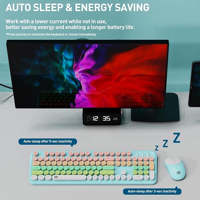 Wireless Keyboard and Mouse Combo with Switch Button- 2.4GHz Cordless Typewriter Keyboard | Auto-Sleep | USB Receiver for Windows PC/Laptop - Blue to Pink Gradient