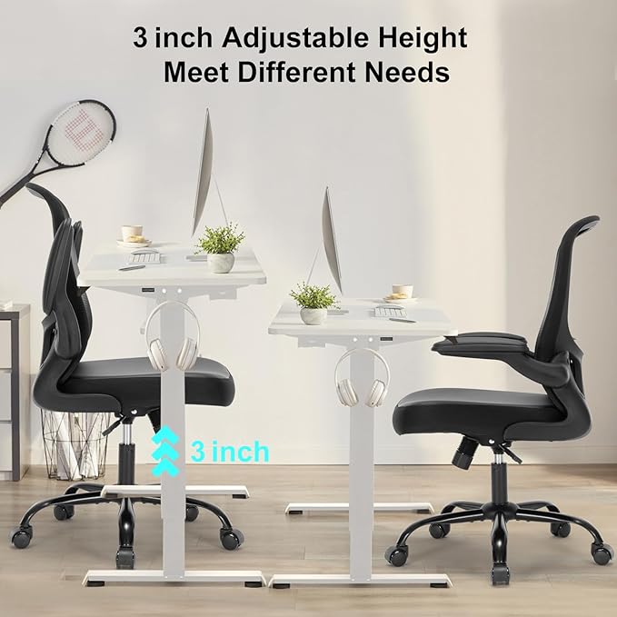 Office Chair, Ergonomic Desk Computer Chair with PU Leather Cushion, Home Office Desk Chairs with Flip-Up Arms and Adjustable Lumbar Support