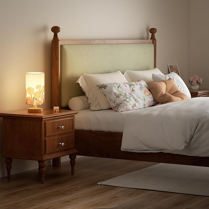 Sunflower Table Lamp for Bedroom - Inline Control, Small Bedside Lamp with 3000K A15 LED Blub, Easy Assembly (Sunflower Cream Shade, 9" Inline Control)