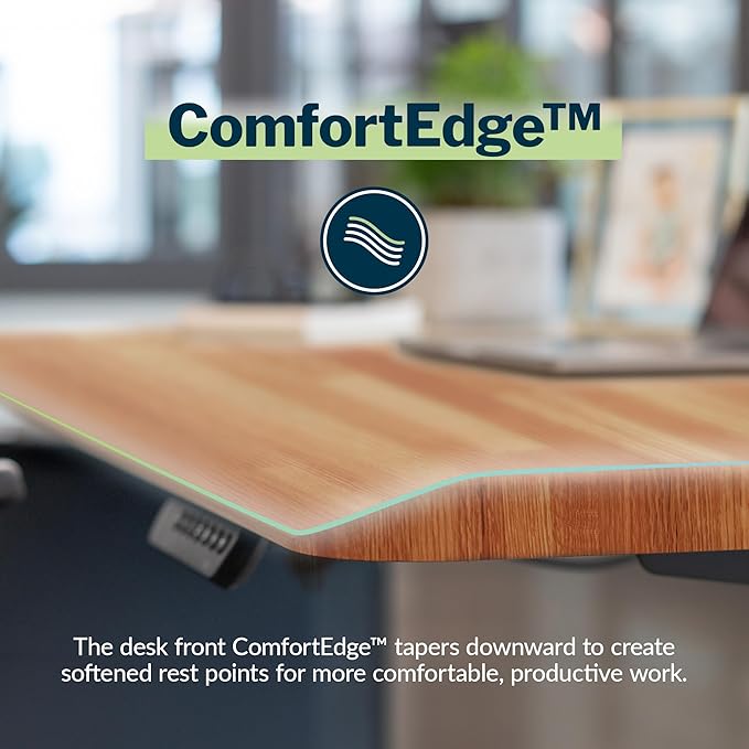 Vari ComfortEdge 60x30 Inch Adjustable Electric Standing Desk – Sit Stand VariDesk with Memory Presets, Sloped Edge, 200 LB Capacity + Tool-Free Assembly (Butcher Block)