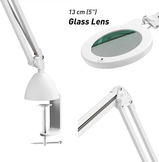 Magnifying Lamp S - Clip On Magnifier Lamp for Nail Salons, Tattoo Artists, Reading & Detailed Work - Dimmable Mag Lamp