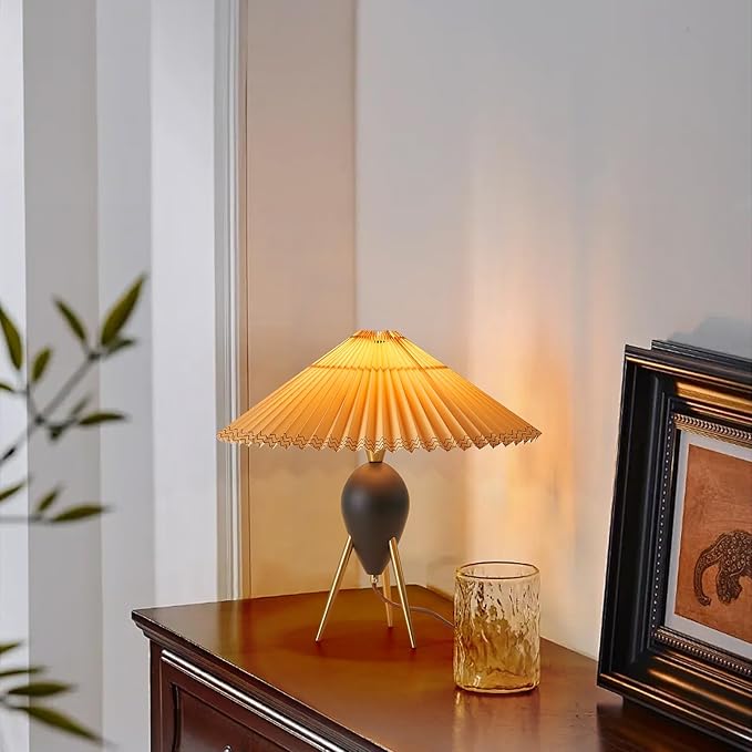 Modern Black Wood Cute Table Lamp Desk Lamp for Living Room Bedroom Home Office, Bedside Nightstand Farmhouse Antique Rustic Decorative End Table Lamp for Entryway Passway Side Table