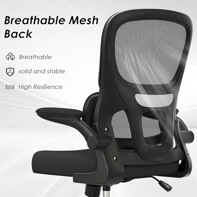 Soohow Office Chair, Mesh Ergonomic Office Chair with Lumbar Support, Comfy Computer Desk Chair with Flip Armrest Rolling Wheels for Home Study Room Office, Black & Black