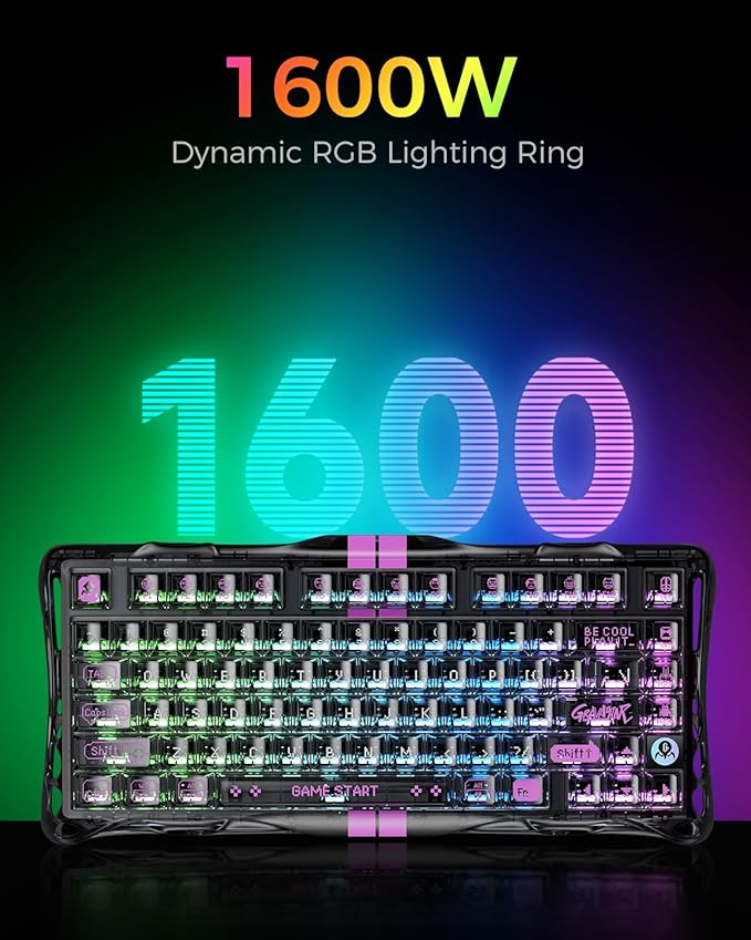 GravaStar Mercury V75 Lite Hall Effect Magnetic Gaming Keyboard โ 8KHz Rapid Trigger Wired 75% Keyboard, Adjustable Actuation, Hot-Swappable Switches, Transparent RGB for PC/Mac