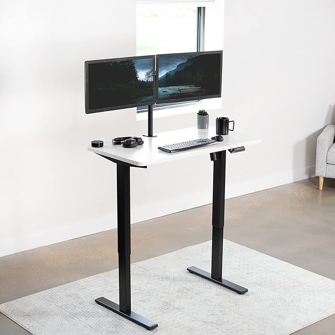 VIVO Electric 43 x 24 in Standing Desk, Memory Height Adjustment, 1B Series, One-Piece White Top, Black Frame, DESK-KIT-1B4W
