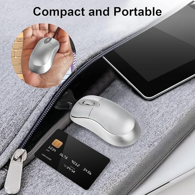 EEEKit Mini Wired USB C Mouse, 3-Button Retractable Corded Mouse Optical Computer Mice for Laptop PC MacBook iPad Smartphones, Silver