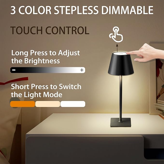 MIOBLUE 2 Pack Cordless Table Lamp,Portable LED Desk Lamp, 5200mAh Battery Operated, 3 Color Dimmable Table Light for Restaurant,Coffee Shop Night Light,Bedroom,Bars,Outdoor Party,Camping