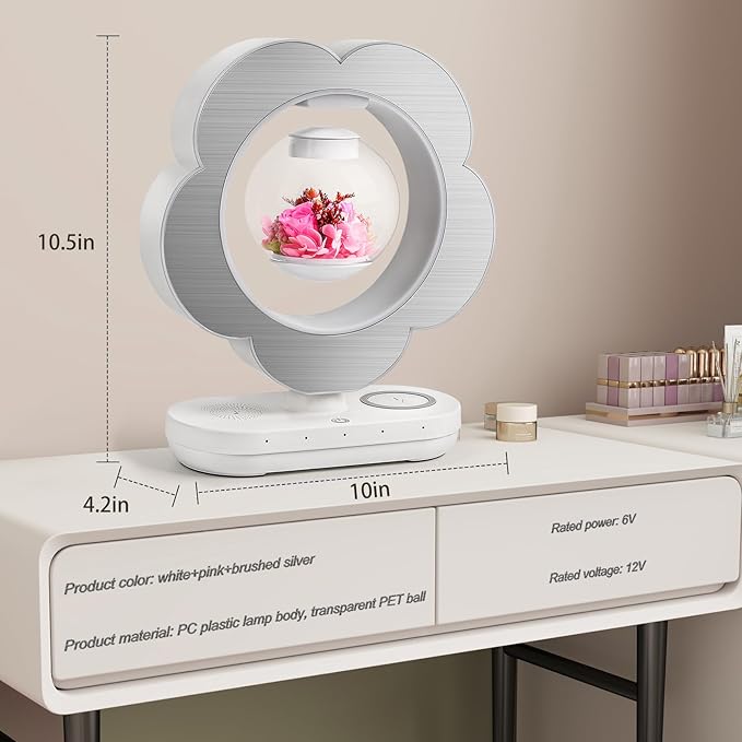 LoveLin Floral Preserved Rose Flowers with Bluetooth Speakers, 5W Magnetic Levitation Table Lamp with Variable Color LED Light, Unique Forever Flower Gift for Women, Girls, Mother and Grandma