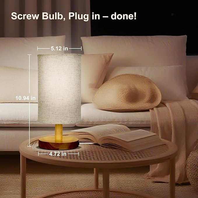 Red Light Lamp for Bedroom, Nightstand Lamp with 670nm Red & 3 White Light Modes, Remote Control, Timer, Night Light, Dimmable LED Bedside Table Lamp with Memory Function, Wood Base & Fabric Shade