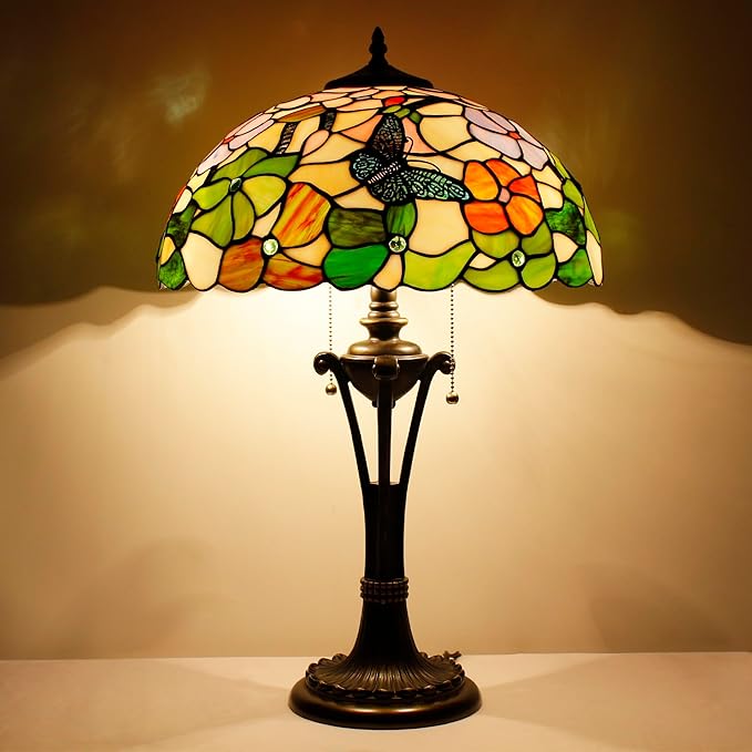 Tiffany Table Lamp Butterfly Flower Stained Glass Desk Lamp 16X16X24 Inches Reading Light