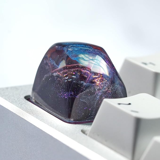 Purple Nebula Pentagon Galaxy Artisan Keycap R1 SA Profile Custom Keycaps 1U ESC Handmade Gaming Resin Key Cap Cherry MX Switch Compatible Mechanical Keyboard Space Lover Gift