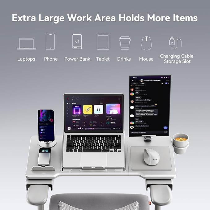 Newtral Home Office Laptop Desk for Armchairs, Adjustable Laptop Table Tray for Working, Gaming, Reading, Writing, and Eating (Gray, Enhanced)