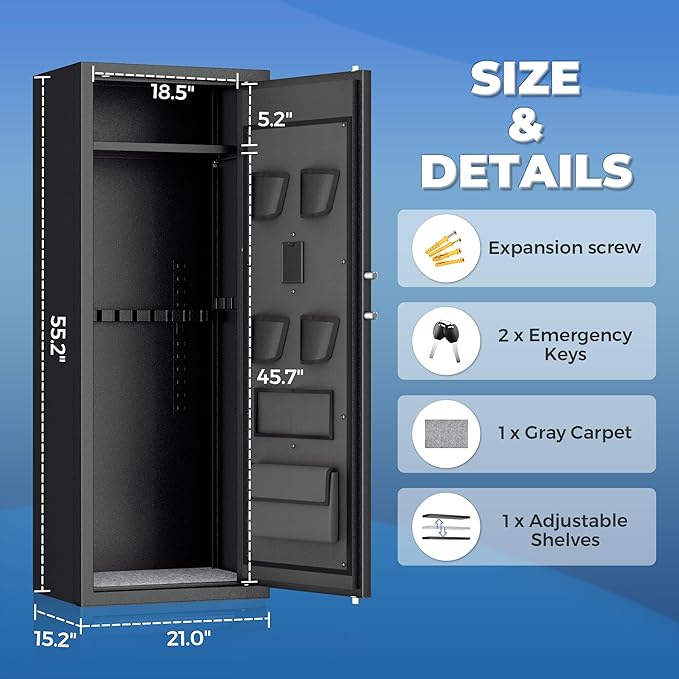 Greenvelly 10 Gun Safe for Rifles and Pistols,Gun Cabinet with Password Lock for Home,Office,Bedroom(10-14Guns,Assembly Required)