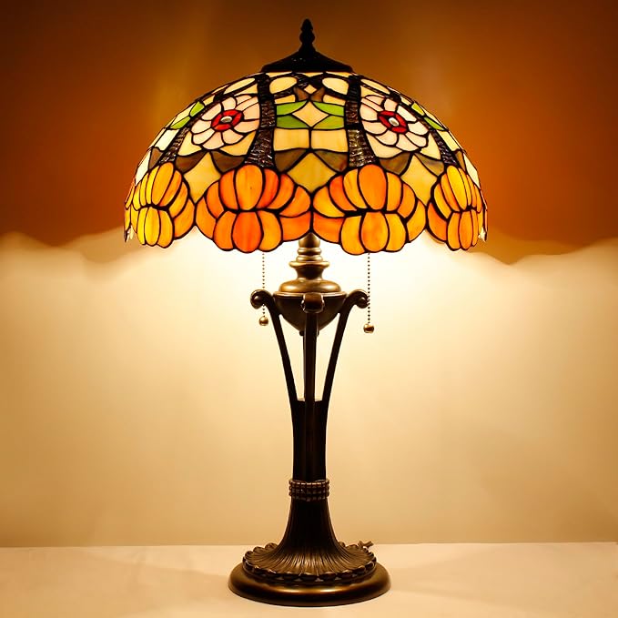 Tiffany Table Lamp Orange Flower Stained Glass Desk Lamp 16X16X24 Inches Reading Light