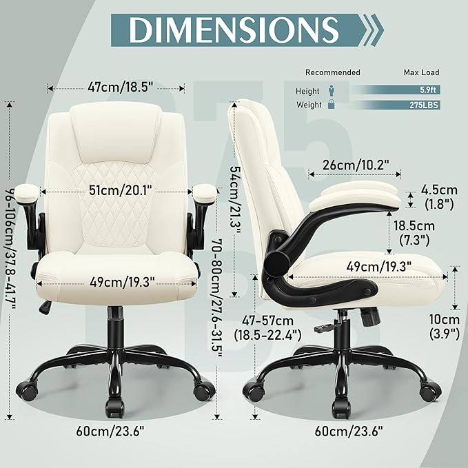 Leather Office Chair, PU Home Computer Desk Chairs with Ergonomic Back Support, 360° Swivel Free,Small Gmaing Chair with Wheels and Adjustable Armrests, for Short People Use, Cream