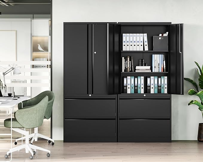 Letaya File Cabinet for Home Office, Metal Storage Cabinets with Adjust Shelves and Lock,2 Drawers Filing Cabinets-Hang Legal/Letter/A4/F4 Size Filing-Black