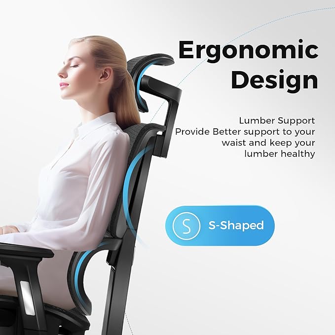 MAISON ARTS Ergonomic Mesh Office Chair, High Back Comfortable Task Chair Desk Chair with Adjustable Lumbar Support and Footrest - Extra Support for Neck and Upper Back