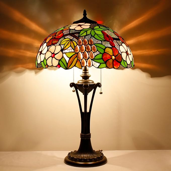 Tiffany Table Lamp Purple Red Stained Glass Desk Lamp 16X16X24 Inches Grape Style Reading Light