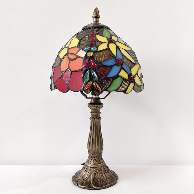 Small Tiffany Table Lamp 3-Way Tiffany Style Desk Lamp Stained Glass Antique Light Home Bedroom Bedside Lamp Retro Reading Decoration Lamps (Small Crushed Flowers Style)