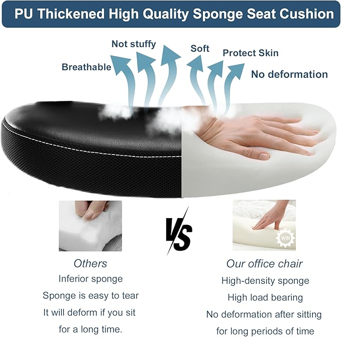 Ergonomic Office Chair with Lumbar Support, Adjustable PU Leather Computer Chair, Executive Desk Chair with Flip-up Arms, Breathable Mesh Back, Swivel Rolling Task Chair for Home Office Black