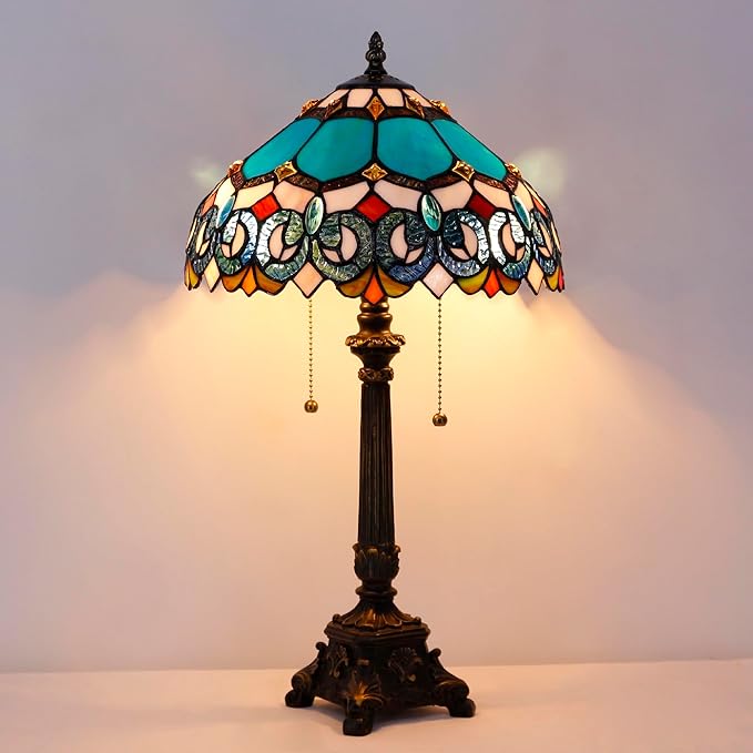 Tiffany Table Lamp Blue Stained Glass Desk Lamp 12X12X21 Inches Jewelry Baroque Style Reading Light