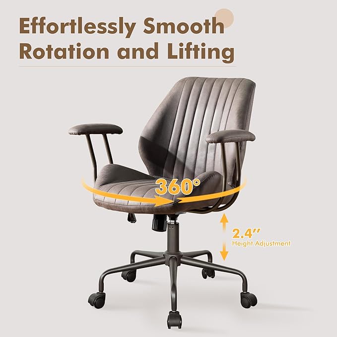 Mid Back Office Chair Mid Century Modern Executive Chair,Lumbar Support Ergonomic Home Office Desk Chair,Rolling Swivel Task Chair Task Chair Armrests Height Adjustable,350lbs (Gray)