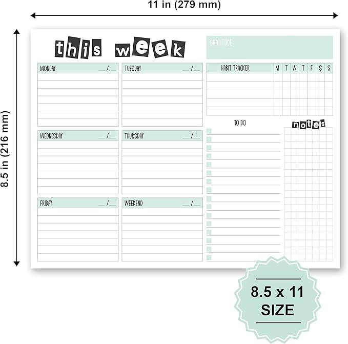 Weekly Planner Pad, 52 Letter Size Tear Off Sheets, 8.5” x 11” Undated Calendar Weekly Desk Planner Notepad, Daily Schedule Priorities To Do List for Week (Style 2)